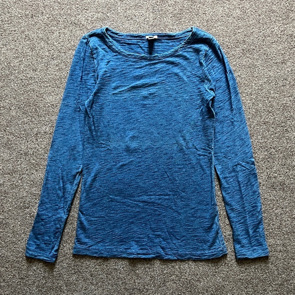 J Crew Long Sleeve Boat Neck T-Shirt Heather Denim Blue Womens XXS 100% Cotton
